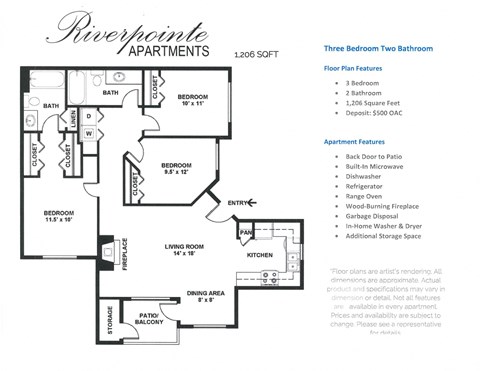 Riverpointe Apartments 3 Bedroom Floor Plan